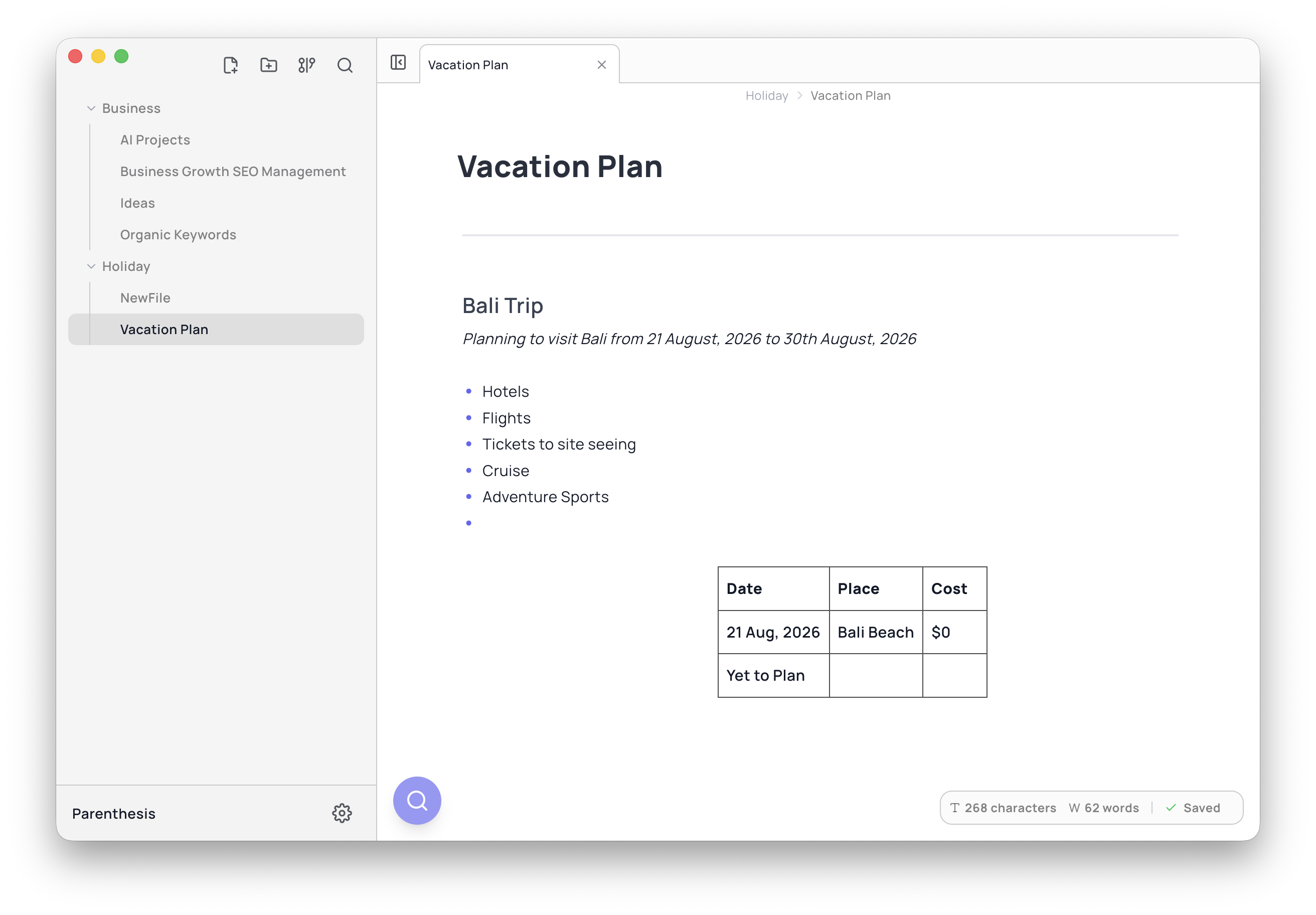 Parenthesis Editor View